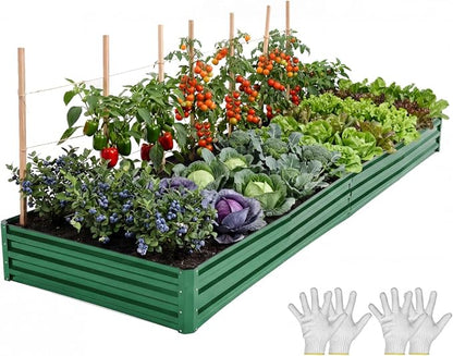 YITAHOME 8x4x1.5ft Galvanized Raised Garden Bed, Metal Planter Box with Safety Rubber, Gloves, Outdoor Flower Bed for Planting Plants Vegetables, Green