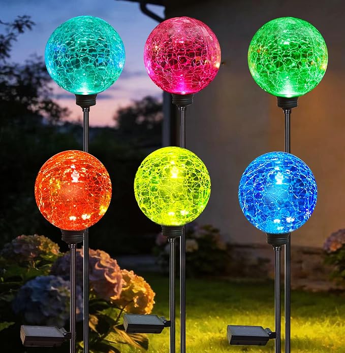 Solar Garden Lights, 6 Pack Multi-Color Changing Solar Globe Lights Outdoor Waterproof Decorative for Yard, Powered Glass Ball Garden Lights for Patio Decoration (6pack)
