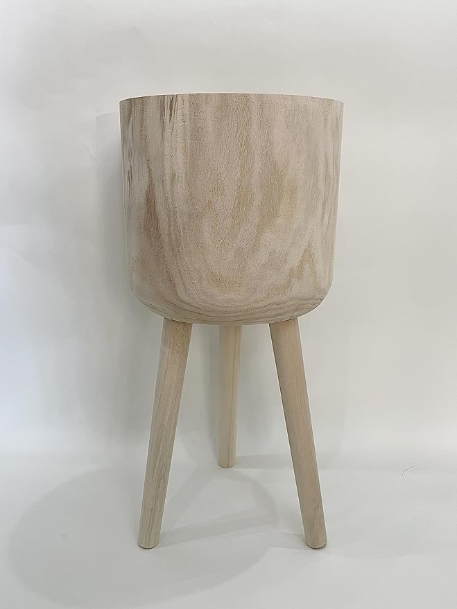 RISEON Handmade Mid Century Modern Wood Planter, Rustic Indoor Flower Pot Plant Stand,Large Floor Planter (Large)