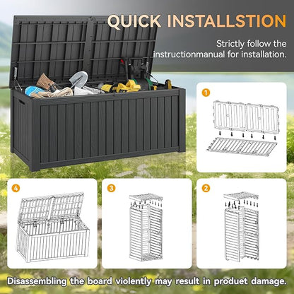 Outdoor Storage Box, 180 Gallon Resin Deck Boxes Outdoor Waterproof For Patio Furniture, Garden Tools, Pool Supplies, Lockable And UV Resistant (Striped Black)