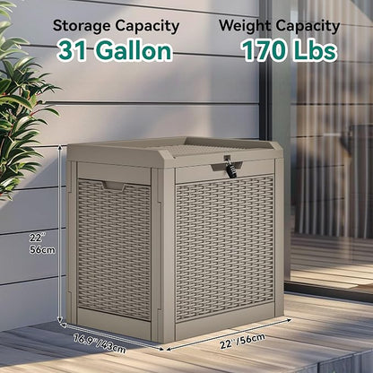 YITAHOME 32 Gallon Outdoor Storage Box | Water Resistant Resin Deck Box, Indoor Outdoor Lockable Storage Container for Patio, Garden, Cushions, Tools