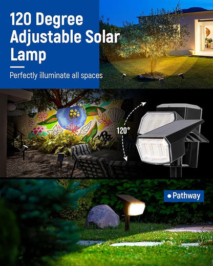 AUDERWIN Solar Lights Outdoor Lighting IP65 Waterproof, 63LED Solar Spotlights, 3 Pack Solar Powered Lights for Outside, Outdoor, Yard, Landscape Light-Warm Light