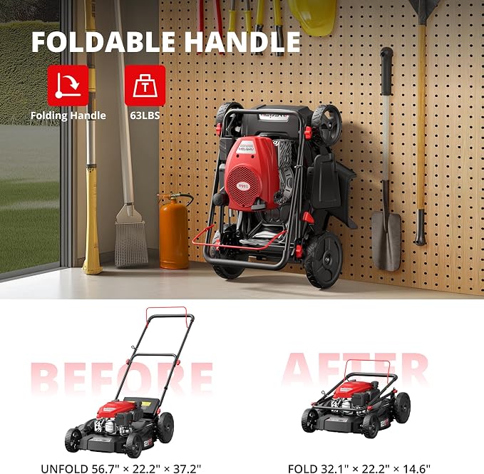 AMERISUN 21" Gas Lawn Mower, 144cc Engine, 2-in-1 Mulching & Side Discharge, 6-Position Height Adjustment, Foldable Handles for Lawn, Yard, and Garden Maintenance