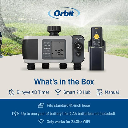 Orbit B-hyve XD 4-Port Smart Hose Watering Timer with Wi-Fi Hub - App Controlled Irrigation Timer - Smart WeatherSense Auto Watering - Multi Valve Yard Irrigation System - 24639