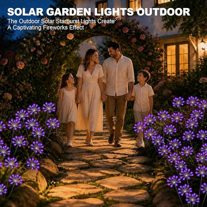 Solar Garden Lights Outdoor, Upgraded Solar Swaying Starburst Light Waterproof with 2 Modes, Solar Fairy Firework Lights for Yard Patio Pathway Flowerbed Balcony Garden Decoration (Purple, 2 Pack)