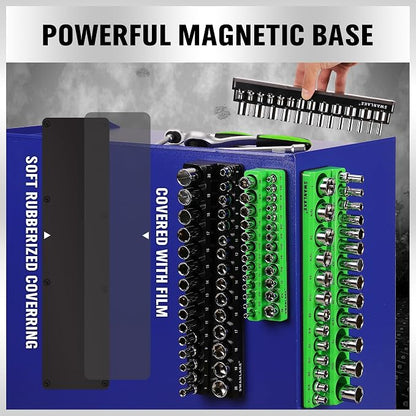 SWANLAKE 4-Piece Magnetic Socket Organizer Set, Metric & SAE Socket Holder Set Includes 1/4", 3/8" Drive Sockets Trays, Magnetic Sockets Organizer for Tool Box Drawer