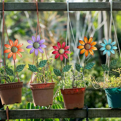 HUTHDAK Metal Flowers for Outside,5 Pack 16.15" Decorative Garden Stakes with Swaying Flowers Head Yard Art,Spring Garden Decor for Lawn, Pathway & Yard
