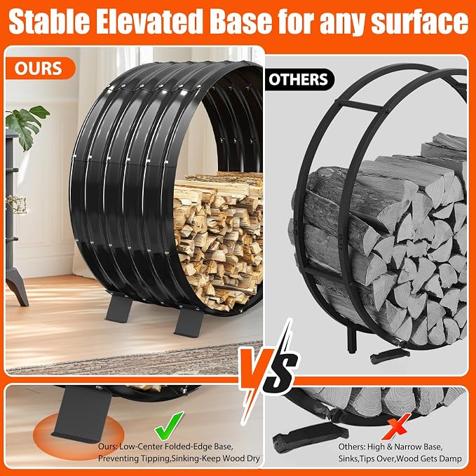 39" Firewood Rack with Roof Cover, Indoor & Outdoor Log Holder Keeps Firewood Dry, Clean & Organized for Fireplace, Patio & Backyard, Heavy-Duty Steel Wood Storage Rack, 600LBS Capacity