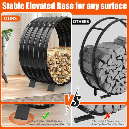39" Firewood Rack with Roof Cover, Indoor & Outdoor Log Holder Keeps Firewood Dry, Clean & Organized for Fireplace, Patio & Backyard, Heavy-Duty Steel Wood Storage Rack, 600LBS Capacity