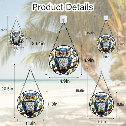 DASTOLL Stained Glass Window Hanging, Owl Gifts for Women Sun Catchers Diamond Glass Panel Hangings Birds Suncatcher Decor for Birthday for Women, Men, Wife, Aunt, and Mom 14.9x14.9 in