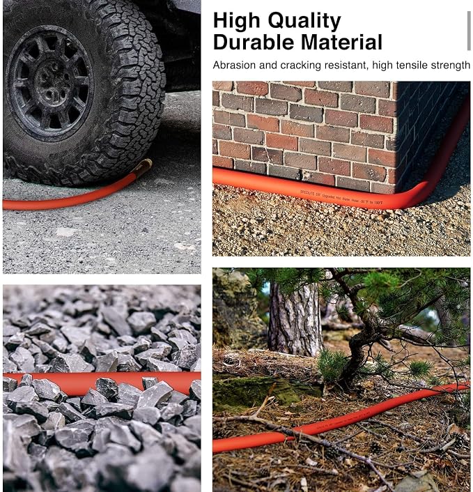 SPECILITE 5/8" Hot/Cold Rubber Garden Water Hose 50ft, -50℉-190℉, 200psi Working, 600psi Burst, Flexible & Lightweight With 3/4" Brass Fittings for Yard, Outdoor, Farm, Agriculture, Construction, Red
