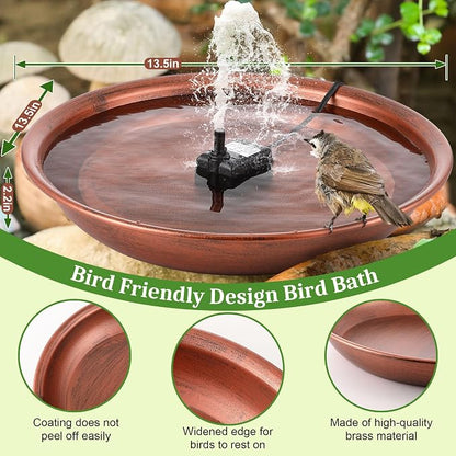 Bird Bath Fountain for Outside, 13.5" Garden Metal Bird Bath Bowl with 8W Pump, 2 Nozzles Adjustable Water Fountain for Backyard Patio Garden and Outdoor Water Features (Standing)