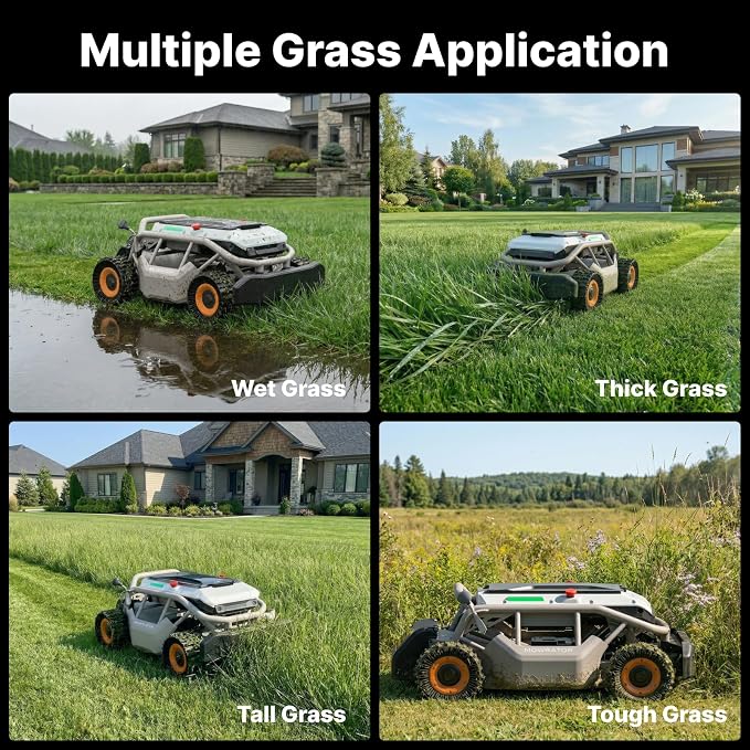 Mowrator S1 4WD 18Ah Remote Control Lawn Mower with Grip Tread Tires, All-Season Yard Care, 119% (50°) Slope Climbing, with Leaf Shredding Vacuum, 21" Width, 1.5–4.3" Cutting Height, Up to 1.12 Acres
