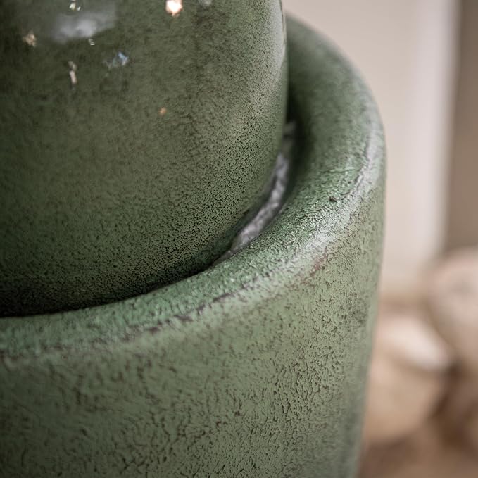 XBrand 25.98" Modern Sphere Water Fountain with LED Light – Indoor Outdoor Stone Texture Floor Fountain, Zen Bubbling Ball Water Feature for Garden Patio Porch