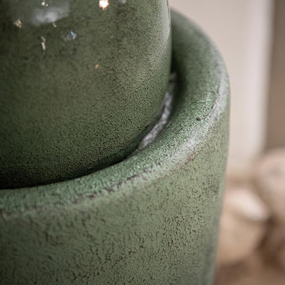 XBrand 25.98" Modern Sphere Water Fountain with LED Light – Indoor Outdoor Stone Texture Floor Fountain, Zen Bubbling Ball Water Feature for Garden Patio Porch - Green