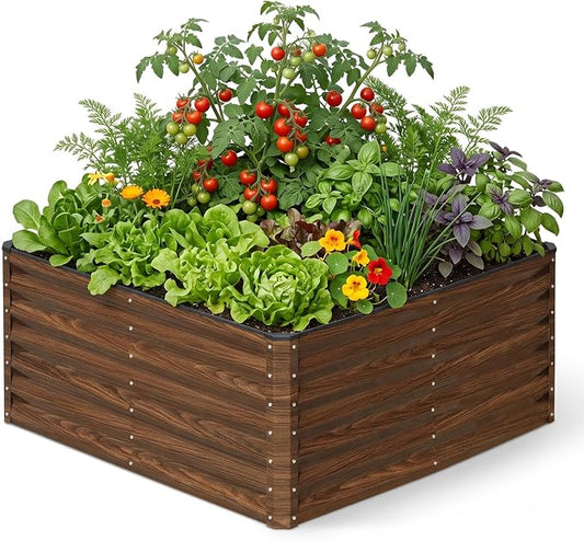 SnugNiture Galvanized Raised Garden Bed 4x4x2FT Outdoor Large Metal Planter Box Steel Kit for Planting Vegetables, Flowers
