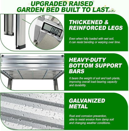 Galvanized Raised Garden Bed with Legs, 48x24x32in Elevated Raised Garden Bed Outdoor with Drainage Holes, Planter Boxes for Gardening Vegetable Flower Fruit in Backyard, Patio, Balcony (Silver)