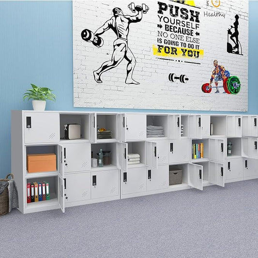 MECOLOR 9 Door Metal Office Storage Locker Cabinet, Gym School and Home Locker,Metal Locker Storage for Employee Staff or Workers(Full White)