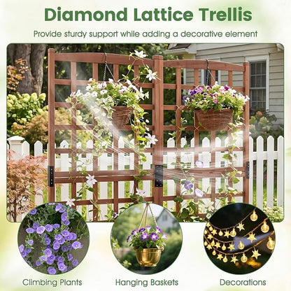 Giantex Wooden Raised Garden Bed with Trellis, Dual Large Planter Boxes for Climbing Plants Vegetables Flowers, Elevated Outdoor Planter w/Drainage Holes & Privacy Screen, Patio Backyard Decoration