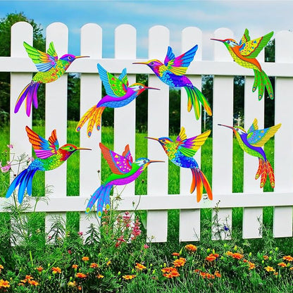 Cruis Cuka Outdoor Wall Art Metal Hummingbird 3D Wall Art for Outside Fence Decorations Outdoor Patio Decor- (Set of 8,Colore)