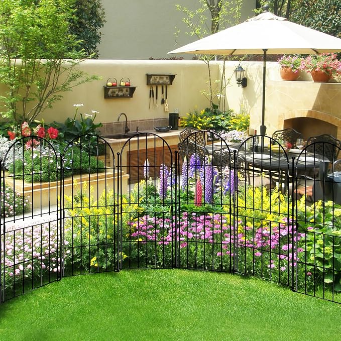 Decorative Garden Fence 31in (H) x10ft (L), 10 Pack No Dig Fence Animal Barrier for Dog, Arched Flower Bed Edging, Wire Border Panel Fencing for Yard Patio Outdoor Decor