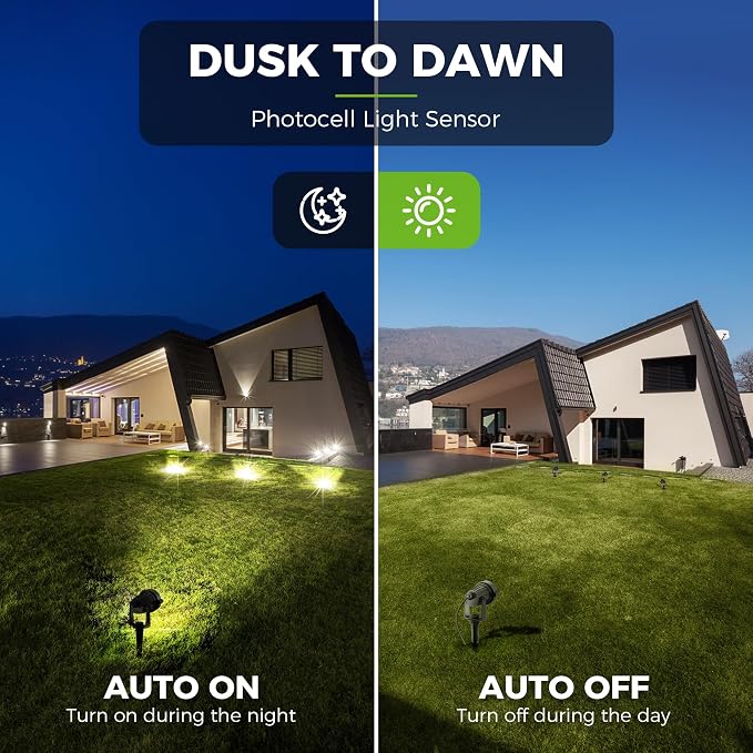 L LOHAS LED Dusk to Dawn Plug in Spot Lights Outdoor, Warm White, 1 Pack | Dusk to Dawn Sensor, 5W 120V 450LM, 9.84-ft Cord, IP66 Waterproof, UL Listed Pathway Garden Outside Lights