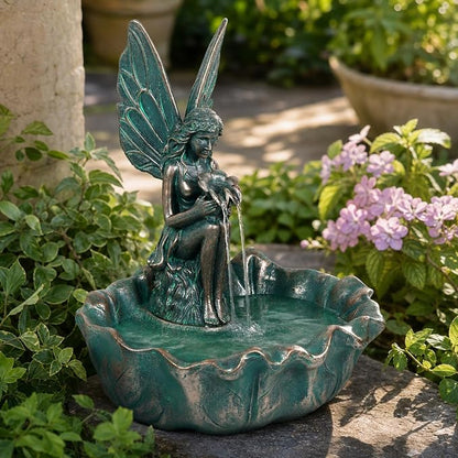 ZMG 14" Angel Fairy Outdoor Water Fall Fountain, Durable Resin Garden Fountain for Home Decor, Office, Gardens, Landscaping, Patios, Balconies, Bronze, Gift Ideas