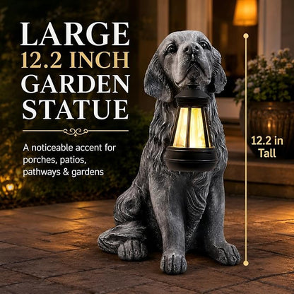 12.2 Inch Large Solar Dog Garden Statue with Lantern, Waterproof Resin Outdoor Puppy Figurine Light for Patio Yard Lawn Pathway Porch, Decorative Solar Lights Gift for Dog Lovers