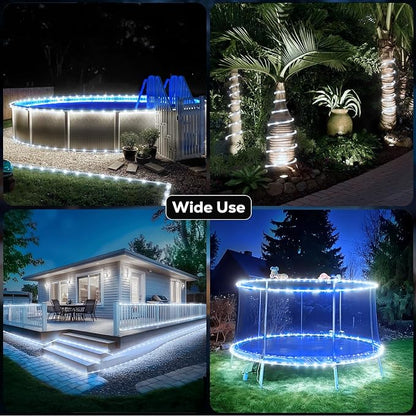 ICRGB Solar Rope Lights Outdoor, 132FT 400 LED Solar Rope Lights,IP67 Waterproof, 8 Modes, Outdoor Patio Porch Tree Wedding Christmas Pool Garden Decorative (Cool White)
