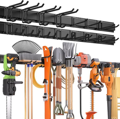 99 Inches Garage Storage, UUP Garage Organization, Wall Mount Garden Tool Organizer, Max 1000lbs Adjustable Metal Hook, Yard Shed Hanging Utility Rack, Heavy Duty Shelving for Rake Broom Mop Snowboard