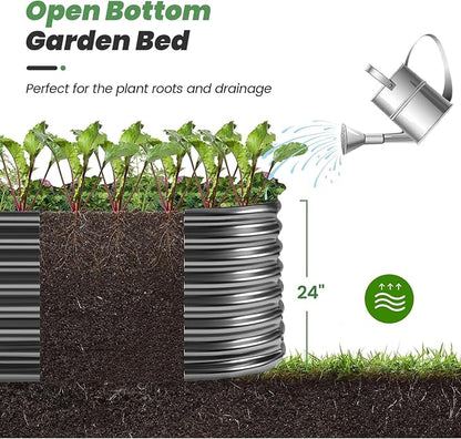 Land Guard Galvanized Planter Raised Beds, 6×3×2ft Galvanized Water Trough, Keyhole Raised Garden Bed Metal (Dark Gray)