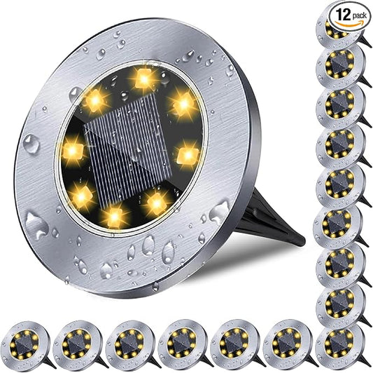 4.6 Inch Diameter Solar Ground Lights, Waterproof Solar Garden Lights, Outdoor Garden Waterproof Bright in-Ground Light, Landscape Lighting for Pathway,Yard,Lawn,Patio,Walkway (16 Pack Warm Light)