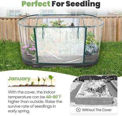 KING BIRD Raised Garden Bed with Cover Galvanized Oval Planter Garden Box Outdoor for Gardening, Vegetables, Flowers, Clear