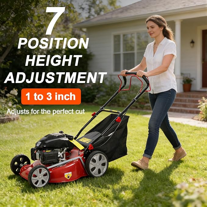 Lawn Mower Gas Powered, Gas Mower with 50l Grass Bag Big Wheels, 141cc 3-in-1 Cordless Gas Engine Mowers with 20" Blade, Self Propelled Walk-Behind Push Mower for Hills 2850RPM (Upgraded 01)