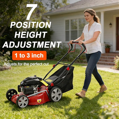 Lawn Mower Gas Powered, Gas Mower with 50l Grass Bag Big Wheels, 141cc 3-in-1 Cordless Gas Engine Mowers with 20" Blade, Self Propelled Walk-Behind Push Mower for Hills 2850RPM (Upgraded 01)
