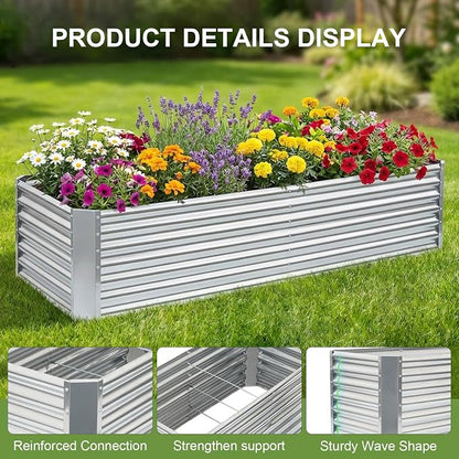 8x2x2ft Raised Garden Bed - Galvanized Deep Root Planter Boxes Outdoor with Wing Nuts and Safety Edges for Gardening Vegetables, Flowers, Herbs, Succulents - Silver