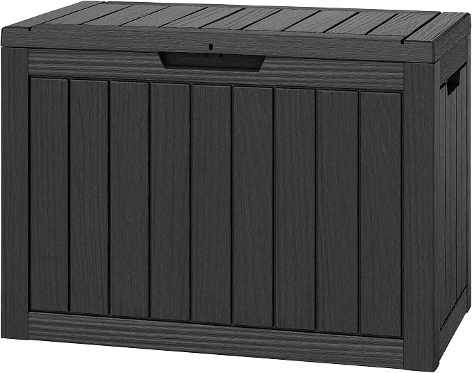 Outdoor Storage Box, 50 Gallon Deck Box with Lockable Lid, Waterproof Resin Storage Bin for Cushions, Garden Tools, Patio Furniture, Black