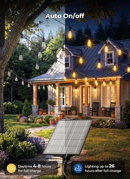 Brightown 100FT Solar String Lights Outdoor Waterproof with Remote, 31+2 LED Shatterproof Bulbs, Dimmable & Timable, 3 Light Modes, Solar Lights for Backyard Party Patio Decor - 26Hrs Runtime