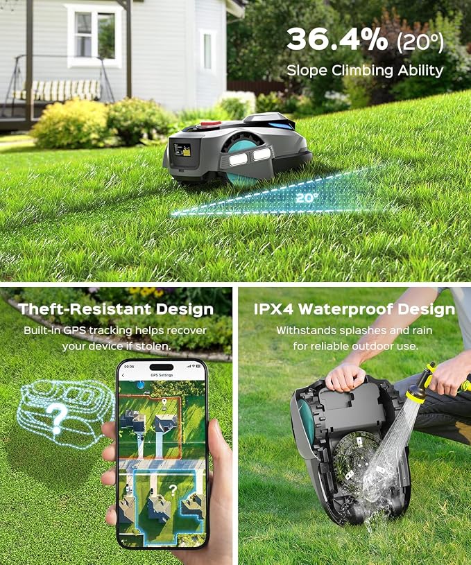 YARDCARE N1600 PRO Robot Lawn Mower, Wireless Design with RTK+Vision Navigation, 0.4 Acre Coverage, APP Smart Control Robot Lawn Mower, Multi-Zone Mowing, Curved Path, Adjustable Cutting Height