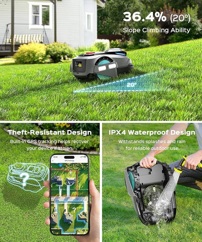 YARDCARE N1600 PRO Robot Lawn Mower, Wireless Design with RTK+Vision Navigation, 0.4 Acre Coverage, APP Smart Control Robot Lawn Mower, Multi-Zone Mowing, Curved Path, Adjustable Cutting Height