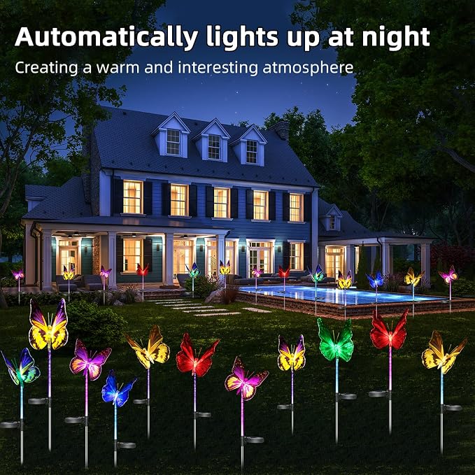 Upgraded Outdoor Solar Garden Lights - 3 Pack Solar Butterfly Decoration Lights - 7 Color Changing LED Waterproof Solar Stake Lights for Garden, Patio, Yard, Lawn, Walkway Decoration