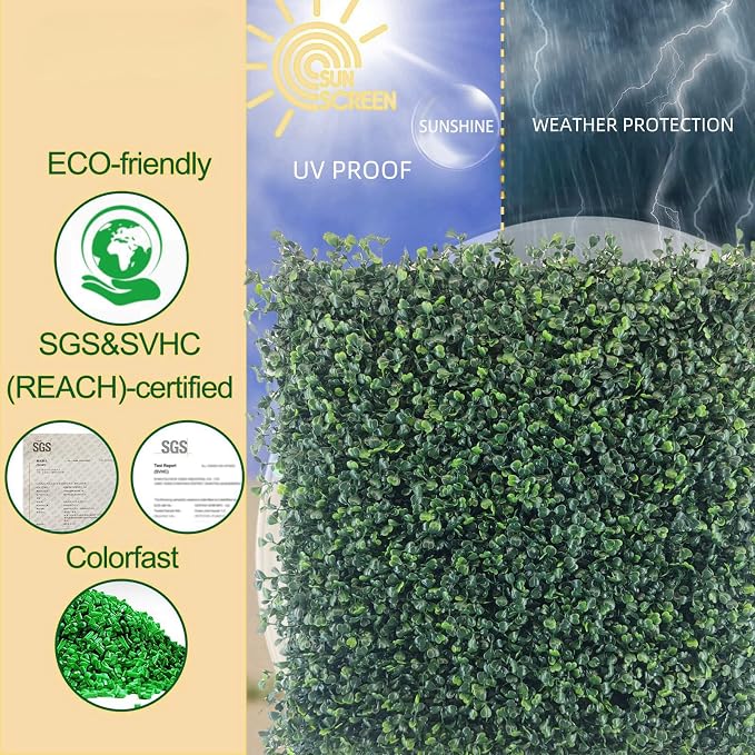 Artificial Grass Wall Panels 12 Pcs 10"x10" Greenery Wall Decor | Boxwood Panels Small Grass Wall Apartment Balcony Fake Hedge for Indoor Outdoor. Zero Maintenance Greenery Wall Backdrop.