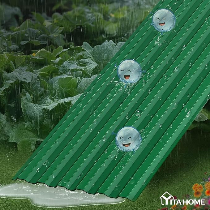 YITAHOME 6pcs 8x4x2 ft Galvanized Raised Garden Bed Kit, Large Metal Planter Box with Gloves, Safety Rubber & Support Rod, Outdoor Flower Bed for Plants Vegetables, Green