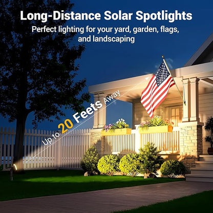 Solar Spot Lights Outdoor Waterproof IP65, Super Bright LEDs with Lens, 2 Lighting Modes, 2 in 1 Auto On/Off Solar Powered Spotlights for Outside Landscape Holiday Decor, 4 Pack, Warm White