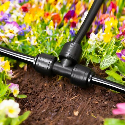 30 Pack 1/4 Inch Drip Irrigation Tee Fittings - 1/4'' Drip Line Push-to-Fit Connectors for 1/4 Inch Drip Irrigation Tubing Leak Free Lock T Parts for Drip Irrigation System