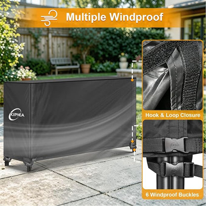 Kipiea 6FT Waterproof Firewood Storage Log Rack Cover, Heavy Duty 600D Outdoor Wood Storage Rack Cover with Buckles and Full-Length Hook & Loop Fastener, Tear-Resistant