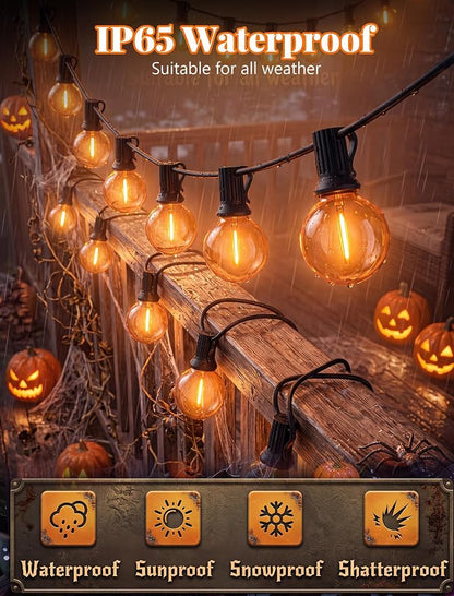 25 LED Outdoor String Lights, 25Ft Halloween Decoration Lights | Shatterproof Orange G40 Bulbs, Connectable, Plug in, UL Certified, Hanging Halloween Lights for Home Decor Patio