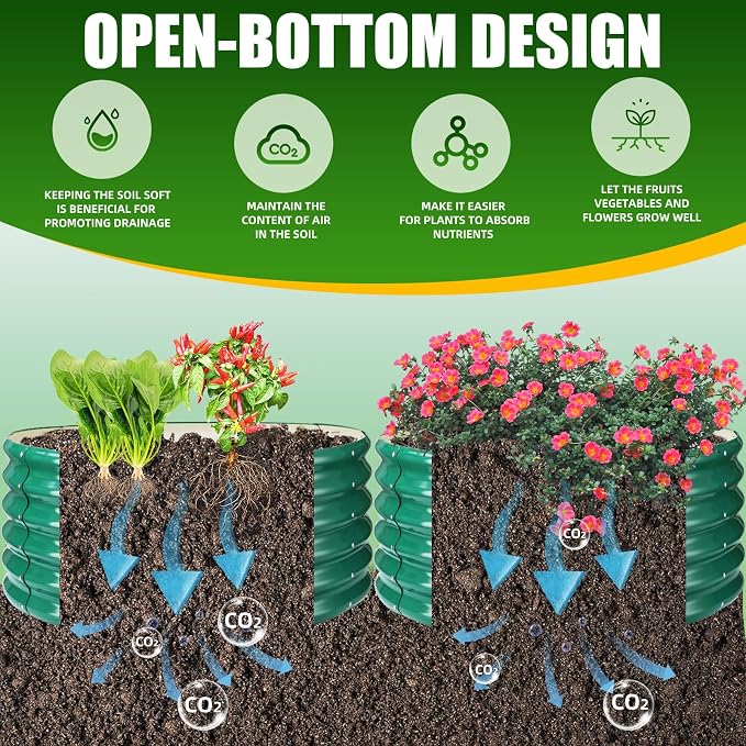 TBMLC 17" Tall Elevated Round Metal Rised Garden Bed- 3.3'x3.3' in Size and 0.8MM Thick Durable Planter Box for Vegetables Flowers Succulent at Patio/Garden Outdoor (Dark Green, 3.3FT Diameter)