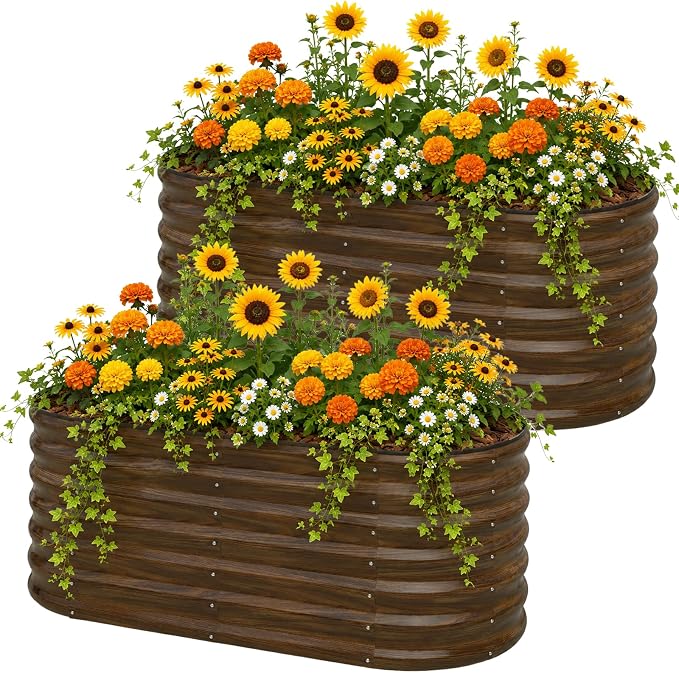 SnugNiture Galvanized Steel Raised Garden Bed Kit - 2 Pack 4x2x2 ft Metal Planter Box for Vegetables, Flowers, Herbs | Easy Assembly, Open Bottom Design for Optimal Drainage