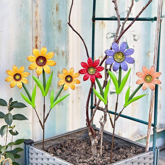 HUTHDAK Metal Flowers for Outside,2 Pack Large Colorful Decorative Garden Stakes Yard Art,Spring Garden Decor for Lawn, Pathway & Garden(21.9 * 12IN)